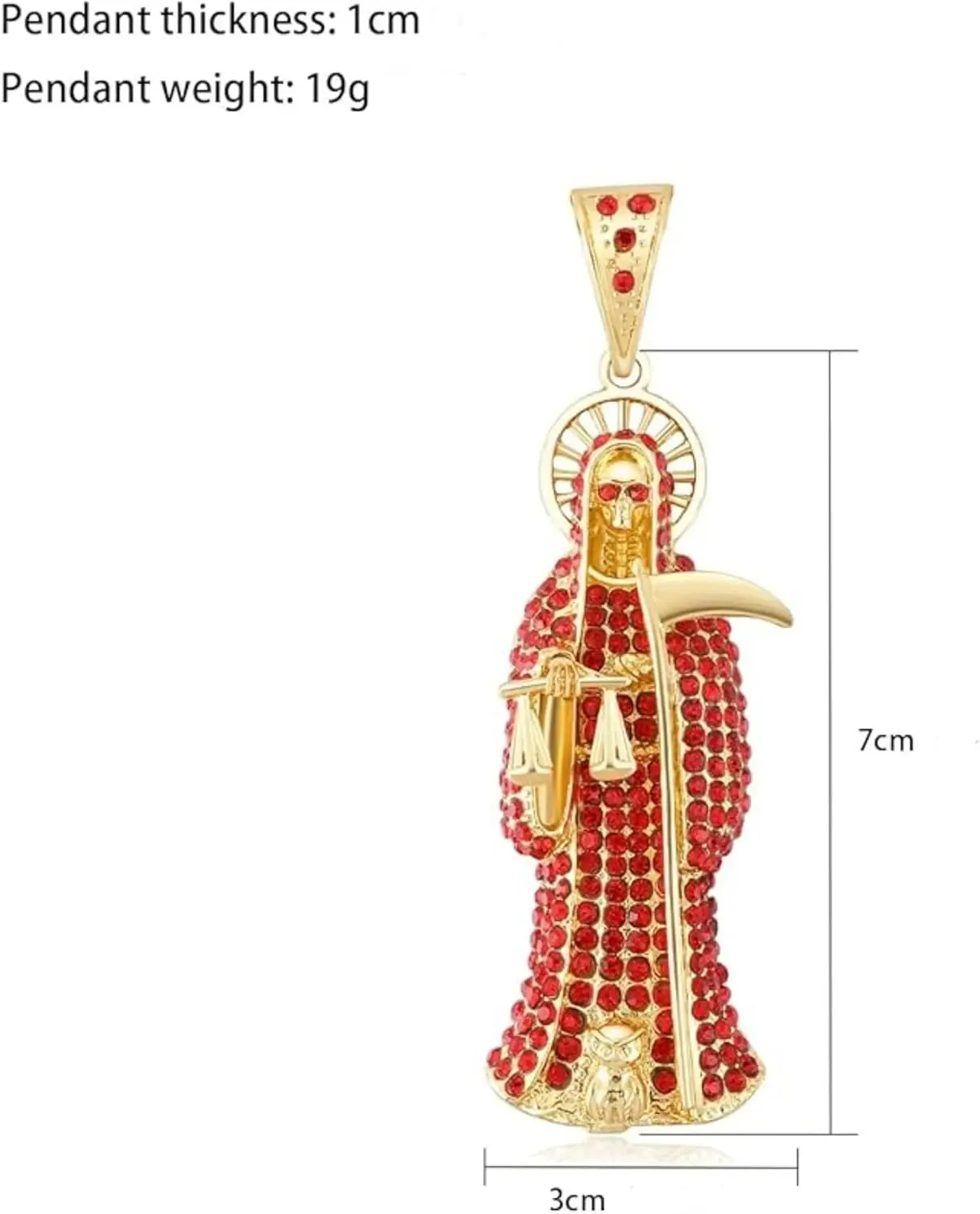 14k Yellow Gold La Santa Muerte Necklace For Women And Men - Holy Death's Pendant Necklaces, Santa Muerte Pendant With Chain, Holy Saint Death Religious Jewelry Gift