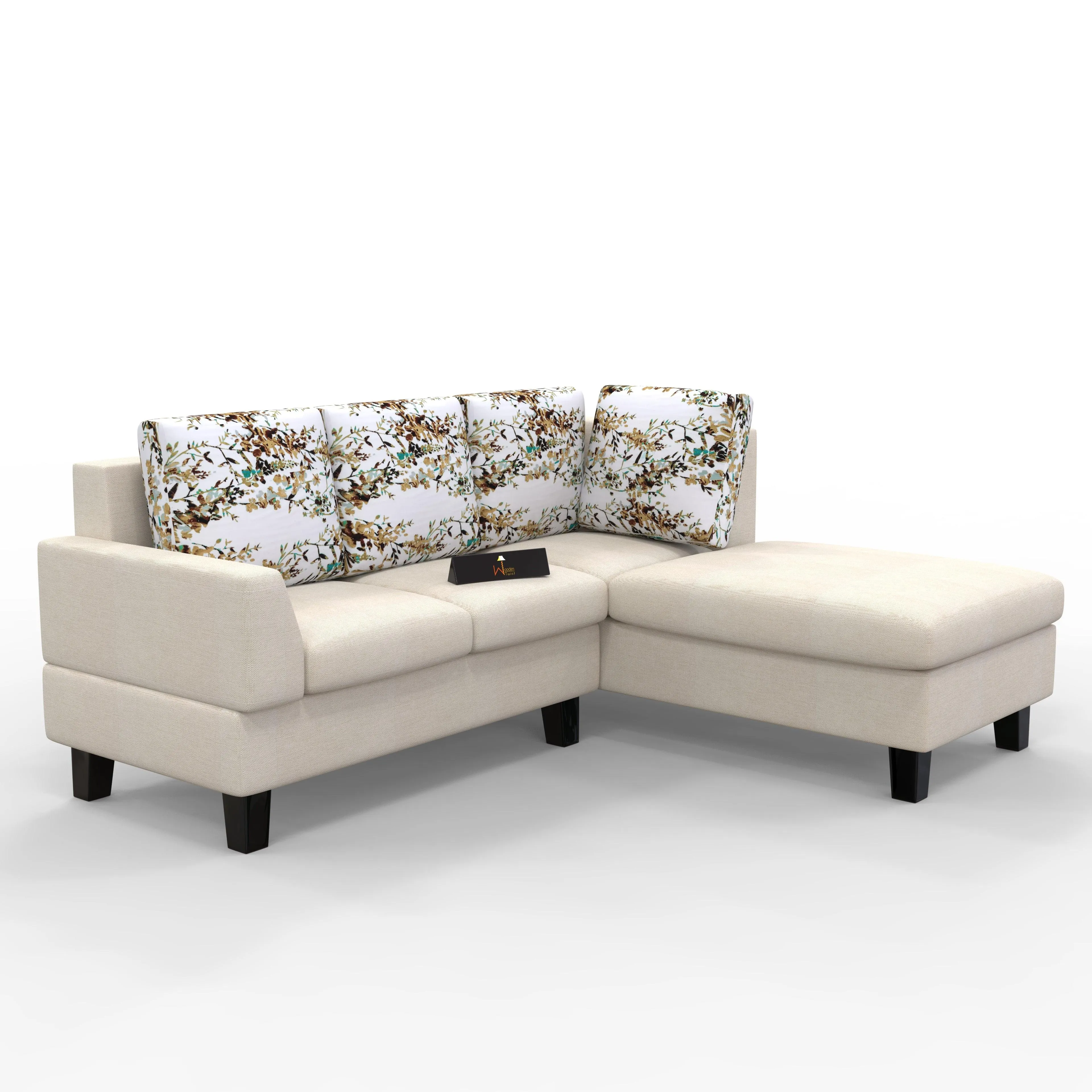 5 Seater L-Shape Sectional Sofa Set with Four Floral Cushion