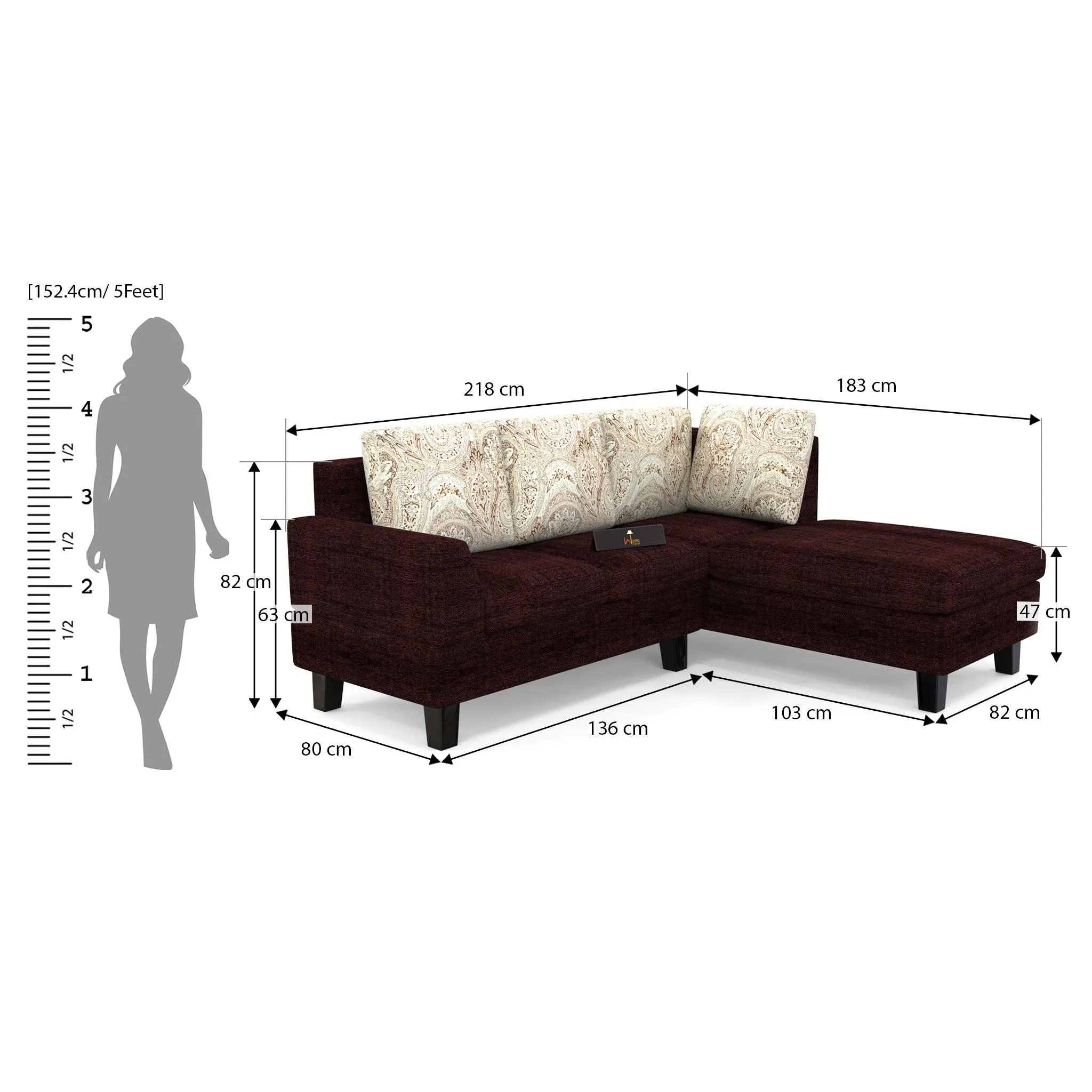 5 Seater L-Shape Sectional Sofa Set with Four Floral Cushion