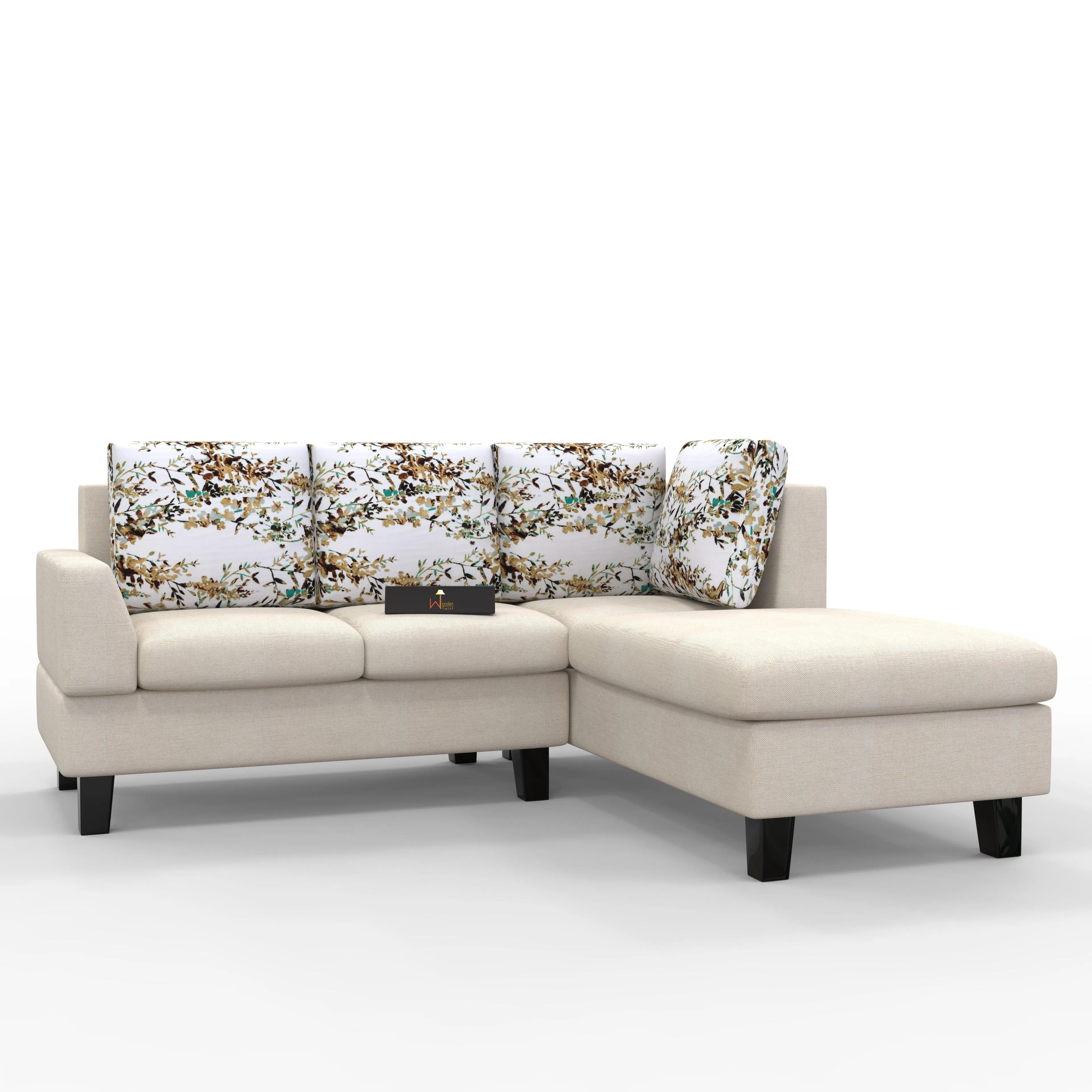 5 Seater L-Shape Sectional Sofa Set with Four Floral Cushion