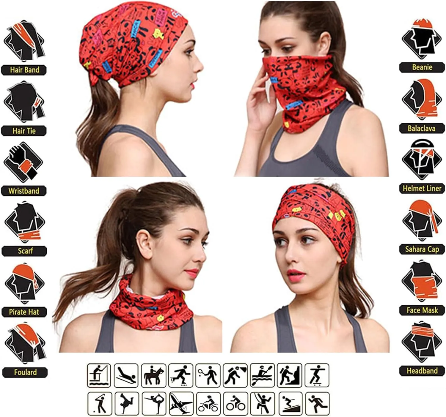 9Pcs Headwear Neck Gaiter for Women Balaclava Tube UV Face Mask Headband Men Ski Cooling Warm Bandanas Wrap Pack