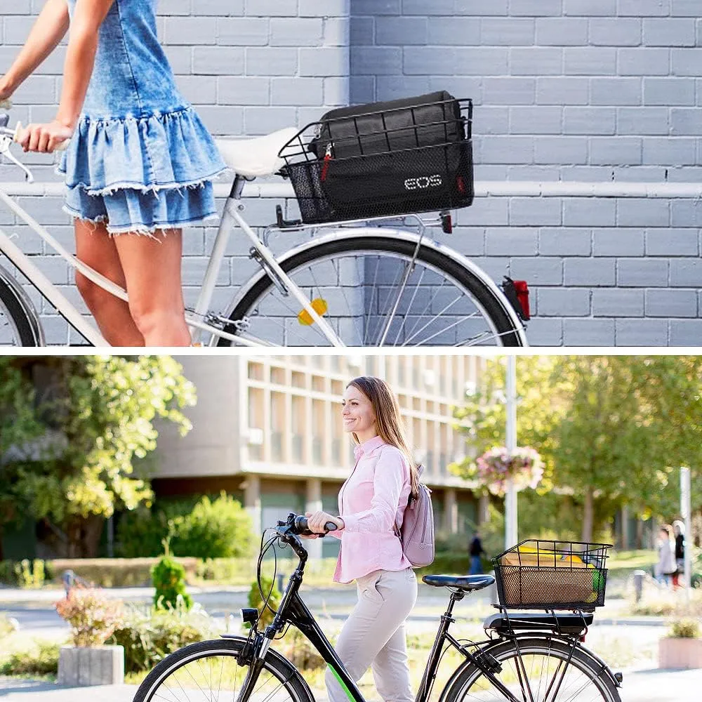 ANZOME Rear Bike Basket, Waterproof Metal Wire Bicycle Basket with Adjustable Cargo Net and Waterproof Rainproof Cover Fits to Most Rear Bike Racks