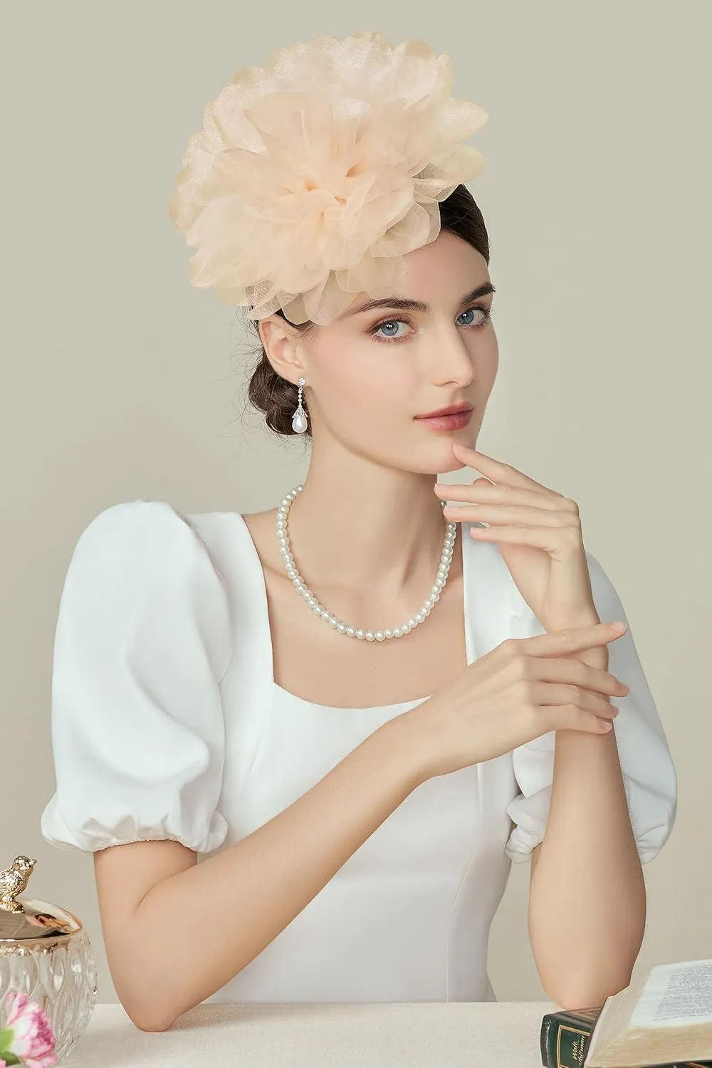 BABEYOND Fascinators Hats for Women - Tea Party Kentucky Fascinator Derby Hat Mesh Flower Fluffy Headband with Hair Clip