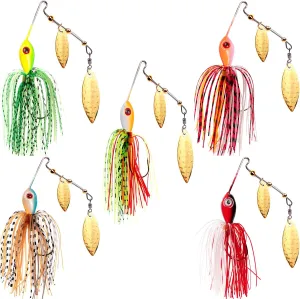 Bass Fishing Lures Spinner Baits, Hard Metal Jig Spinner Baits, Fishing Jigs buzzbait for Bass Salmon Pike Trout Snakehead, 5 Pack, multicolor