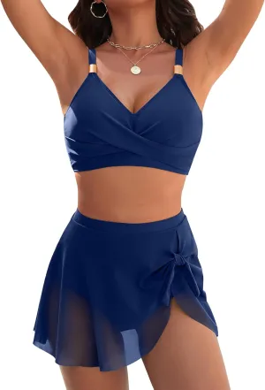 Blooming Jelly Womens High Waisted Bikini Set Gold Metal Two Piece Swimsuits Tummy Control Tie Knot 2025 Bathing Suits