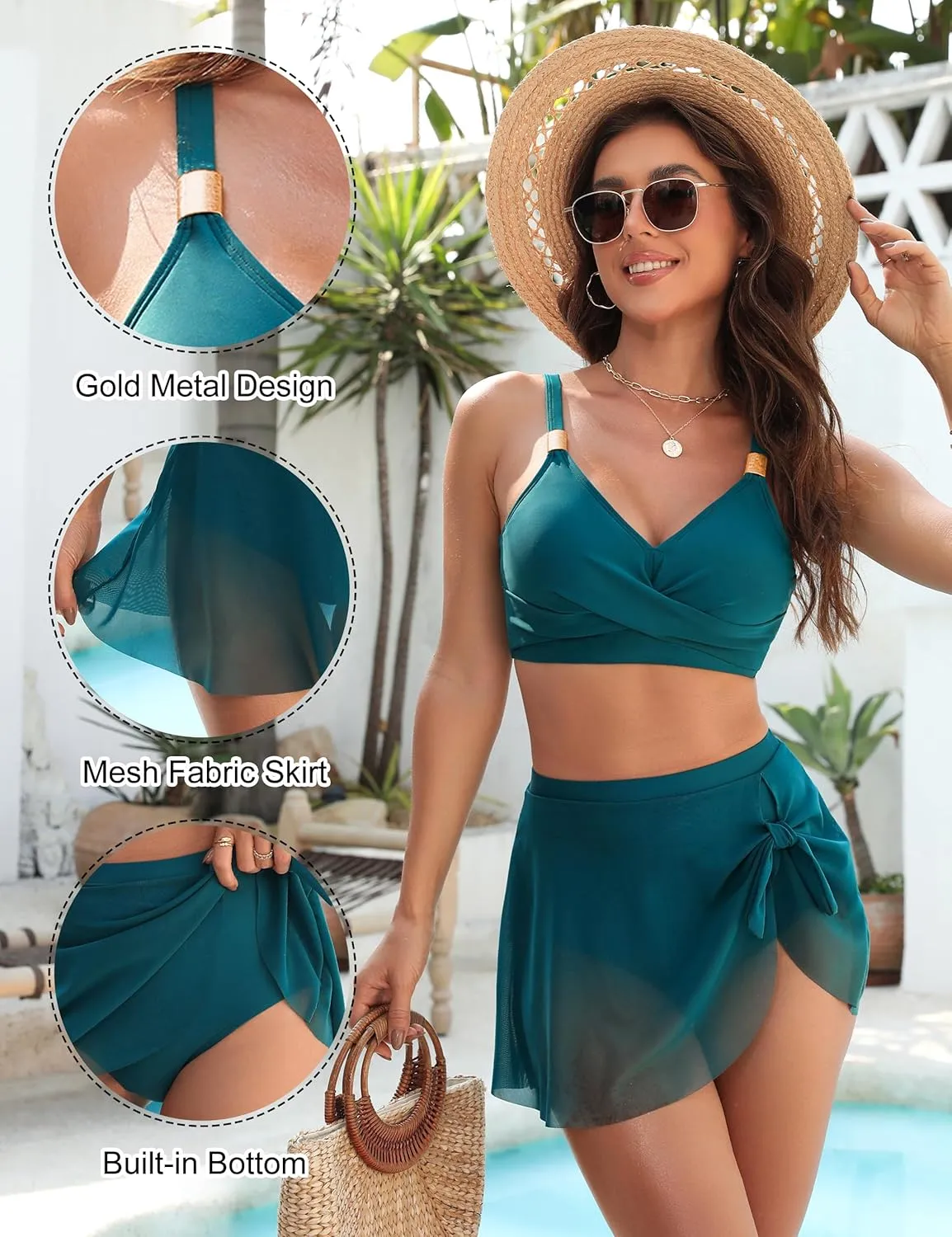Blooming Jelly Womens High Waisted Bikini Set Gold Metal Two Piece Swimsuits Tummy Control Tie Knot 2025 Bathing Suits