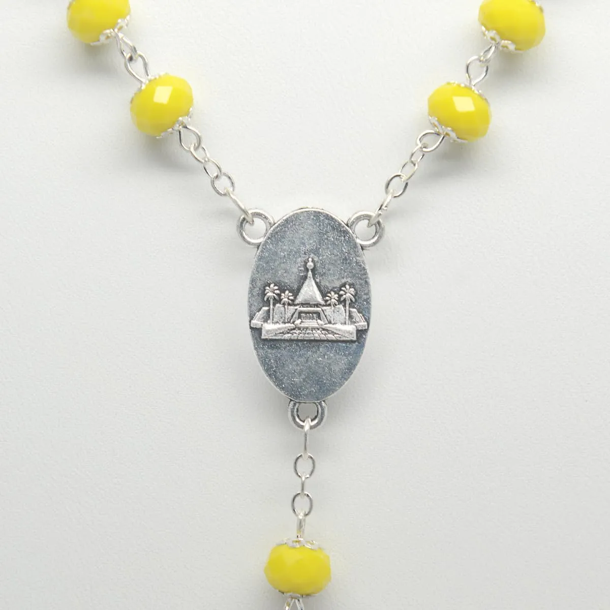 Catholic Town 8mm crystal beads, Our Lady of Charity "Virgen de la Caridad del Cobre" Rosary with Jerusalem Crucifix cross (Available colors: Black, Blue, Clear, Red, White and Yellow)