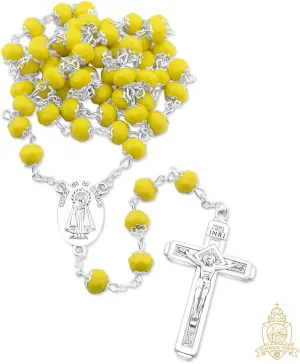 Catholic Town 8mm crystal beads, Our Lady of Charity "Virgen de la Caridad del Cobre" Rosary with Jerusalem Crucifix cross (Available colors: Black, Blue, Clear, Red, White and Yellow)