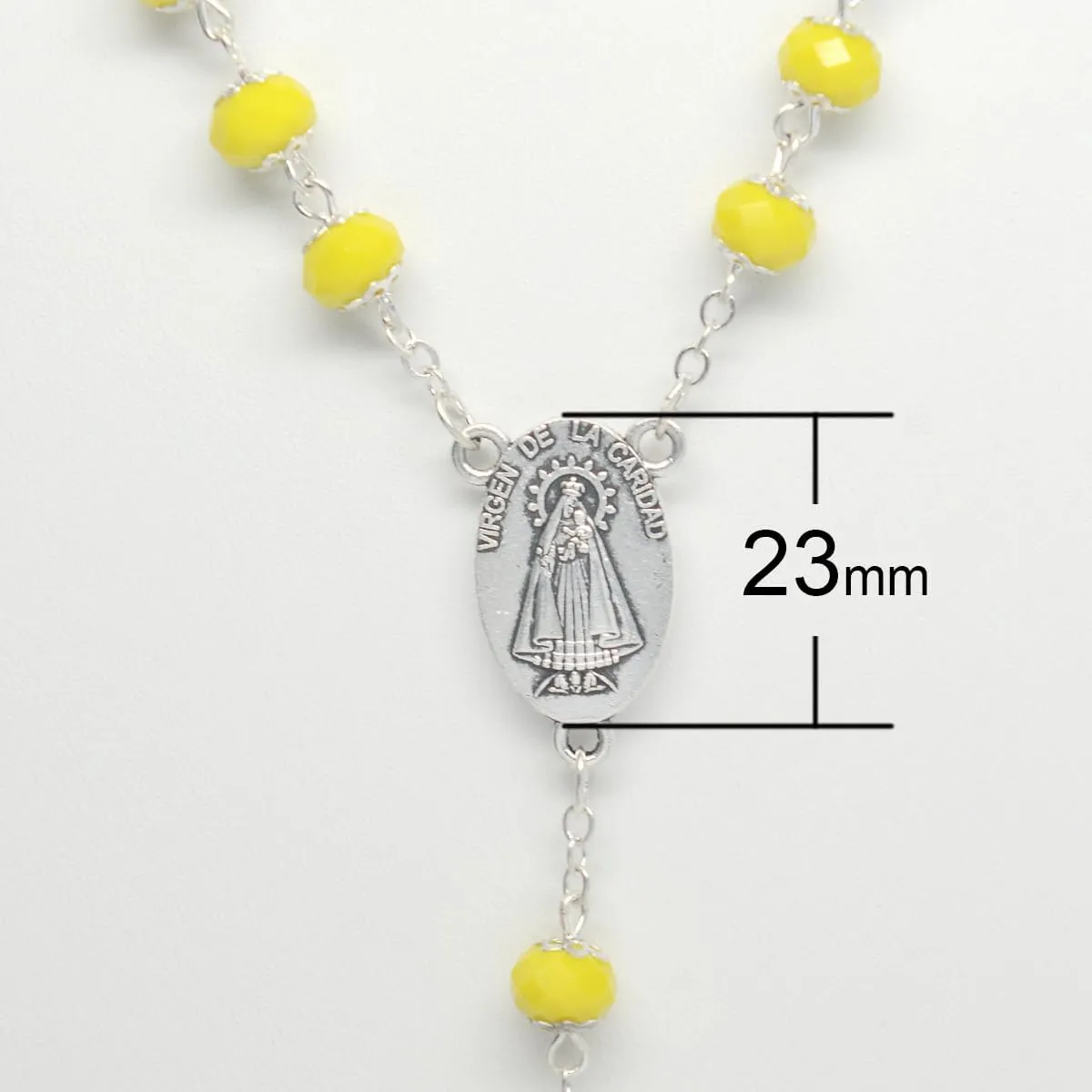 Catholic Town 8mm crystal beads, Our Lady of Charity "Virgen de la Caridad del Cobre" Rosary with Jerusalem Crucifix cross (Available colors: Black, Blue, Clear, Red, White and Yellow)