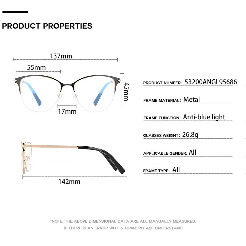 CCspace Unisex Full Rim Cat Eye Alloy Resin Frame Eyeglasses 53200