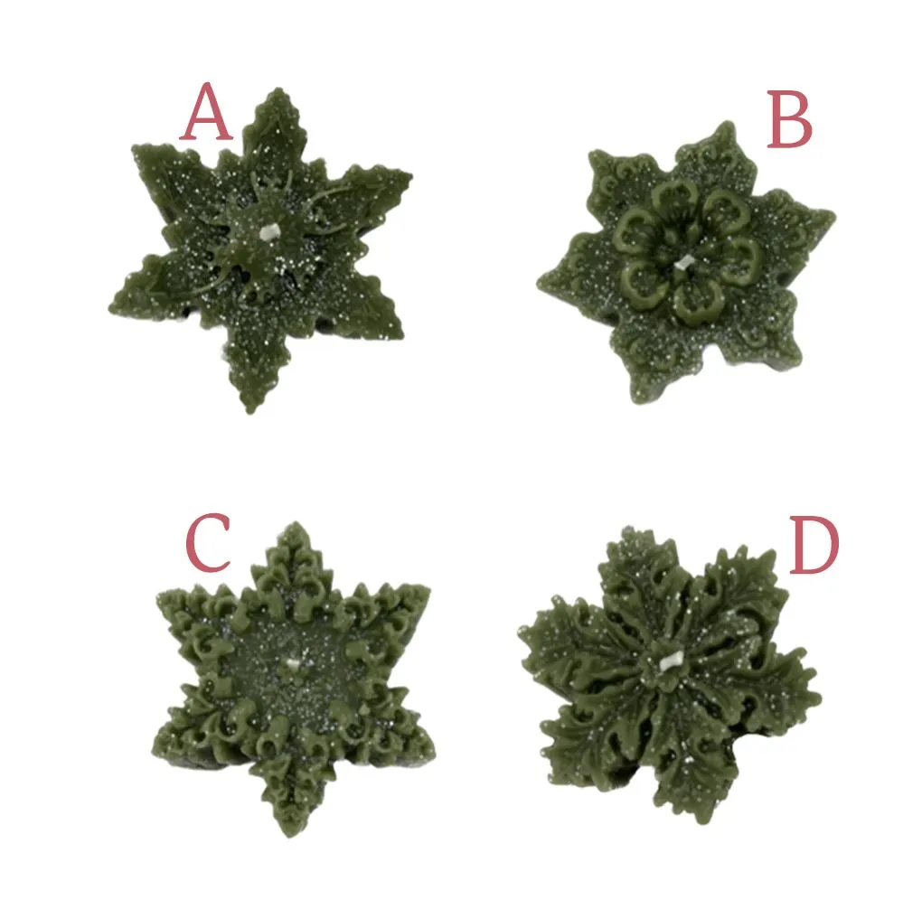 Cereria Parma Fiocco di neve verde innevato artigianale H2,5xD7cm 4 varianti (1pz)