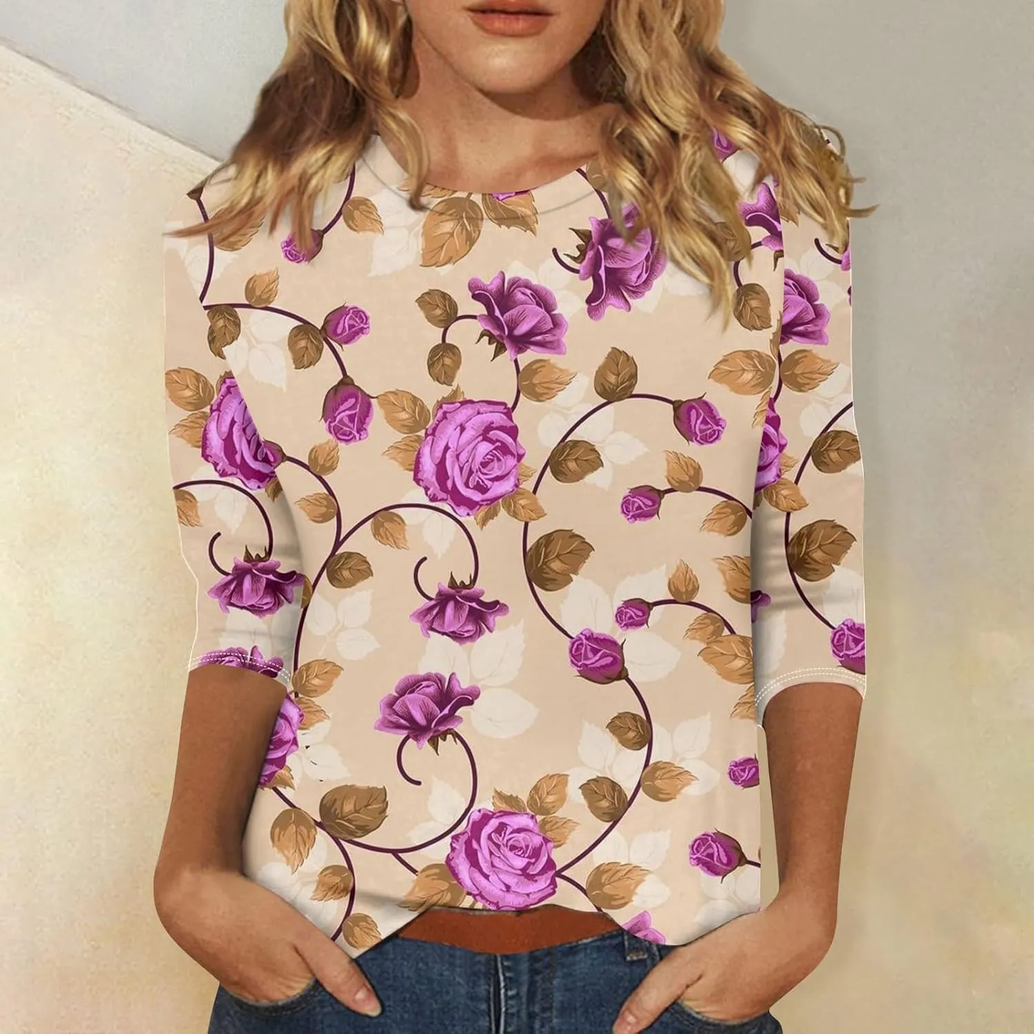 ChicCrate Womens Tops 3/4 Sleeve T-Shirts Crew Neck Loose Casual Tunic Blouses Fashion 2025 Shirts Graphic Tees