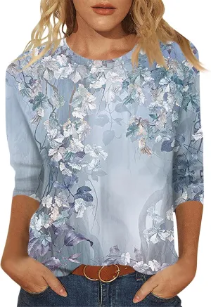 ChicCrate Womens Tops 3/4 Sleeve T-Shirts Crew Neck Loose Casual Tunic Blouses Fashion 2025 Shirts Graphic Tees