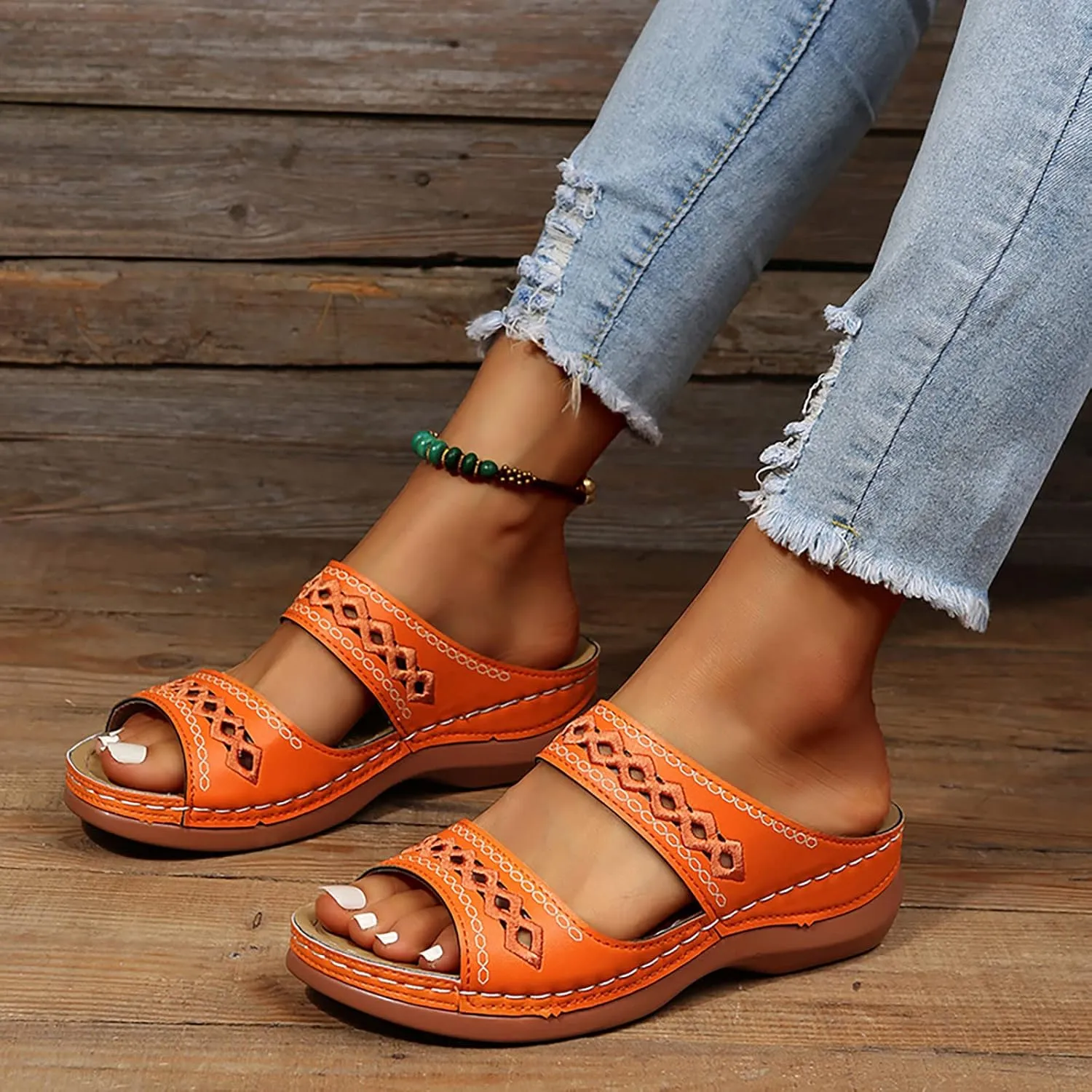 Comfortable Sandals for Women Open Toe Slip On Wedge Slides Arch Support Orthopedic Sandal Memory Foam Summer Shoes