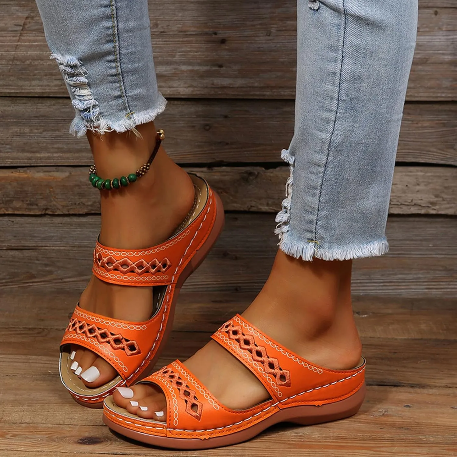 Comfortable Sandals for Women Open Toe Slip On Wedge Slides Arch Support Orthopedic Sandal Memory Foam Summer Shoes