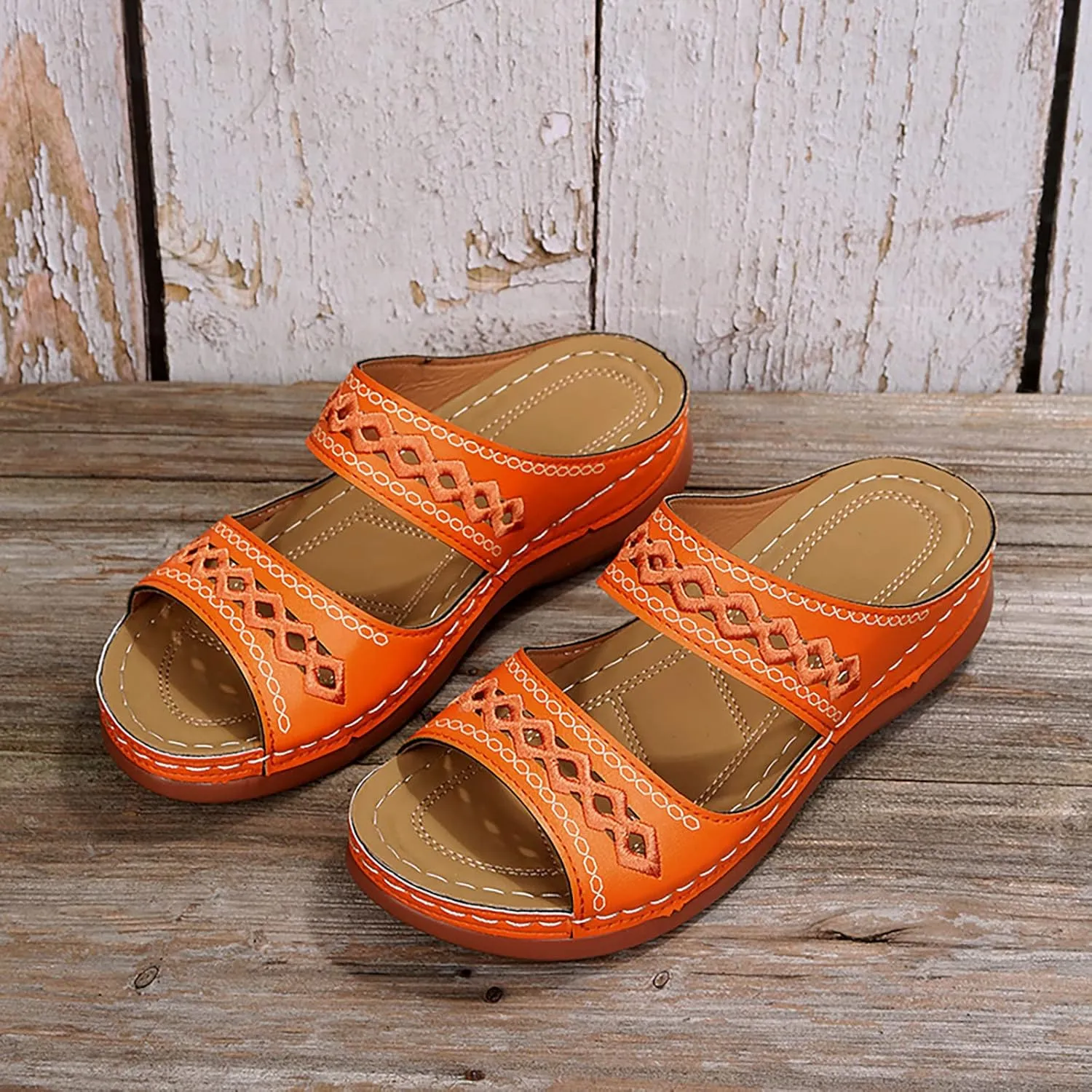 Comfortable Sandals for Women Open Toe Slip On Wedge Slides Arch Support Orthopedic Sandal Memory Foam Summer Shoes
