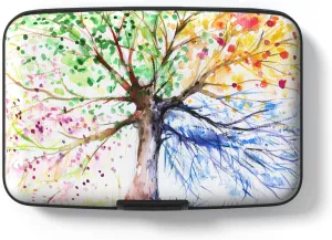 Credit Card Holder for Women, Mini RFID Metal Credit Cards Wallet Cute Pocket Business Card Holder ID Case, Pink Tree of Life