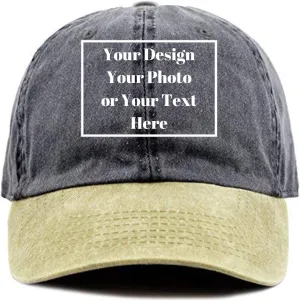 Custom Your Picture Text Logo Unisex Vintage Washed Personalized Plain Adjustable Denim Hat Baseball Cap