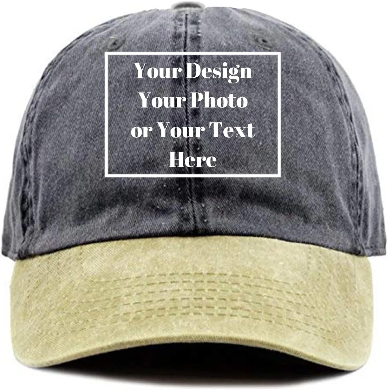 Custom Your Picture Text Logo Unisex Vintage Washed Personalized Plain Adjustable Denim Hat Baseball Cap