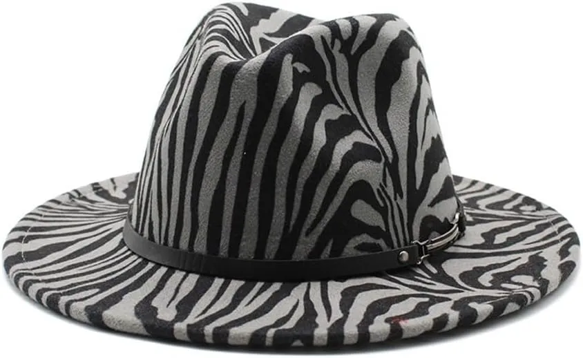 DHAEY European and American Fashion Woolen Top Hat Men and Women New Striped Jazz Hat Autumn and Winter Zebra-Stripe Felt Hat Luopan Caps & Hats (Color : Gris, Size : 56-58cm)