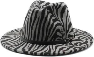 DHAEY European and American Fashion Woolen Top Hat Men and Women New Striped Jazz Hat Autumn and Winter Zebra-Stripe Felt Hat Luopan Caps & Hats (Color : Gris, Size : 56-58cm)
