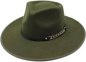 DHAEY New British Style Vintage Top Hat, Men and Women Outdoor Binding Jazz Hat Metal Belt Accessories Woolen Felt Hat Luopan Caps & Hats (Color : Army Green, Size : 56-58cm)