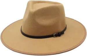 DHAEY New Metal Belt Buckle Accessories Vintage Top Hat, Autumn and Winter Outdoor Binding Jazz Hat Woolen Felt Hat Luopan Caps & Hats (Color : Camel, Size : 56-58cm)