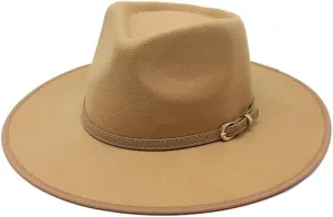 DHAEY New Metal Belt Buckle Accessories Vintage Top Hat Autumn and Winter Outdoor Binding Jazz Hat Woolen Felt Hat Luopan Caps & Hats (Color : Camel, Size : 56-58cm)