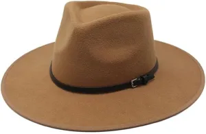 DHAEY New Metal Belt Buckle Accessories Vintage Top Hat, Autumn and Winter Outdoor Binding Jazz Hat Woolen Felt Hat Luopan Caps & Hats (Color : Light Coffee, Size : 56-58cm)