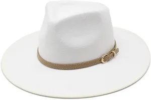 DHAEY New Metal Belt Buckle Accessories Vintage Top Hat Autumn and Winter Outdoor Binding Jazz Hat Woolen Felt Hat Luopan Caps & Hats (Color : White, Size : 56-58cm)