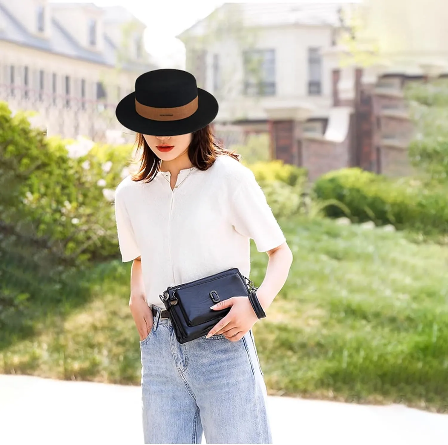 Fedora Hats for WomenWide Brim Fedora Hats for WomenUniform Women Fedora Hat and Bag Combination