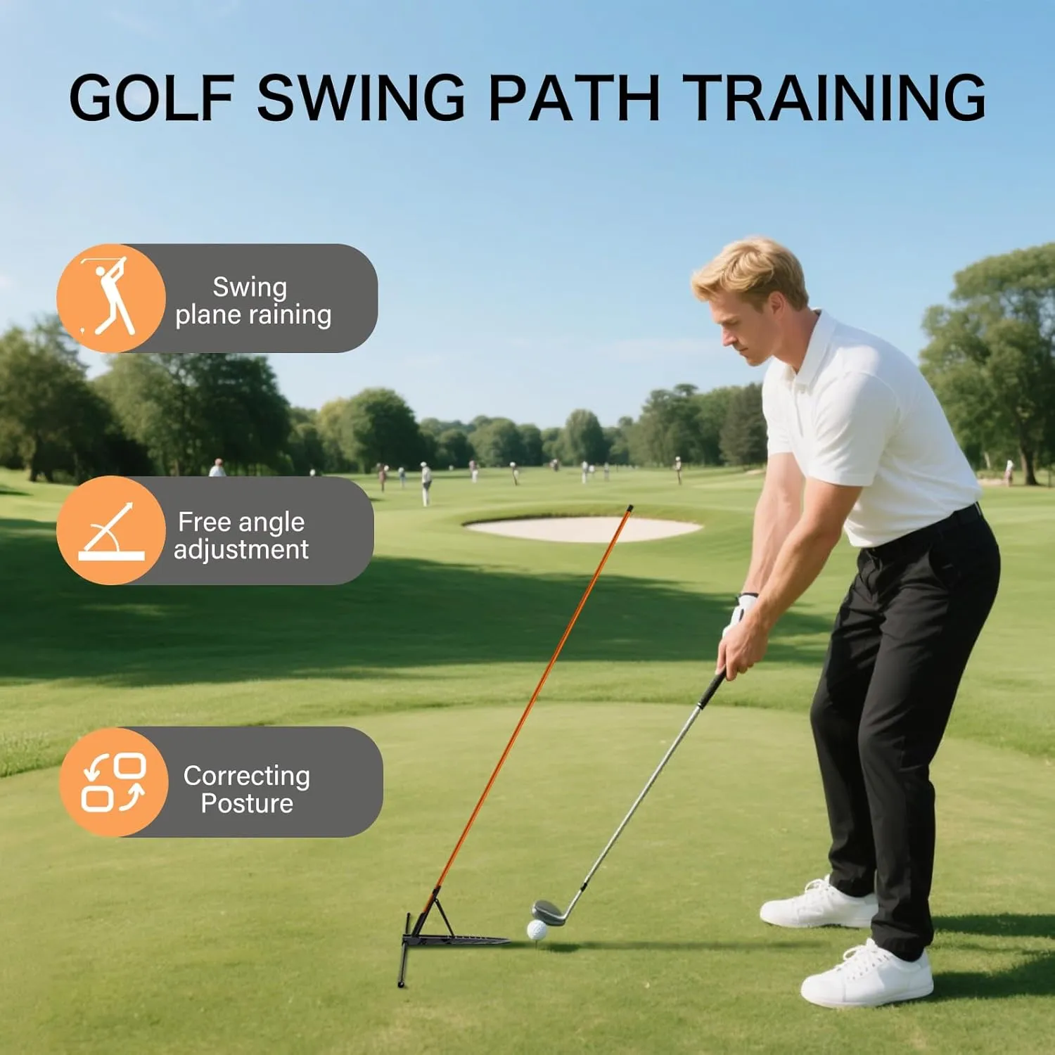 Golf Alignment Stick Holder, Golf Training Aid Teaching Equipment for Aiming, for Aiming, Putting, Full Swing Trainer, Posture Corrector, Golf Swing Trainer with Metal Sticks