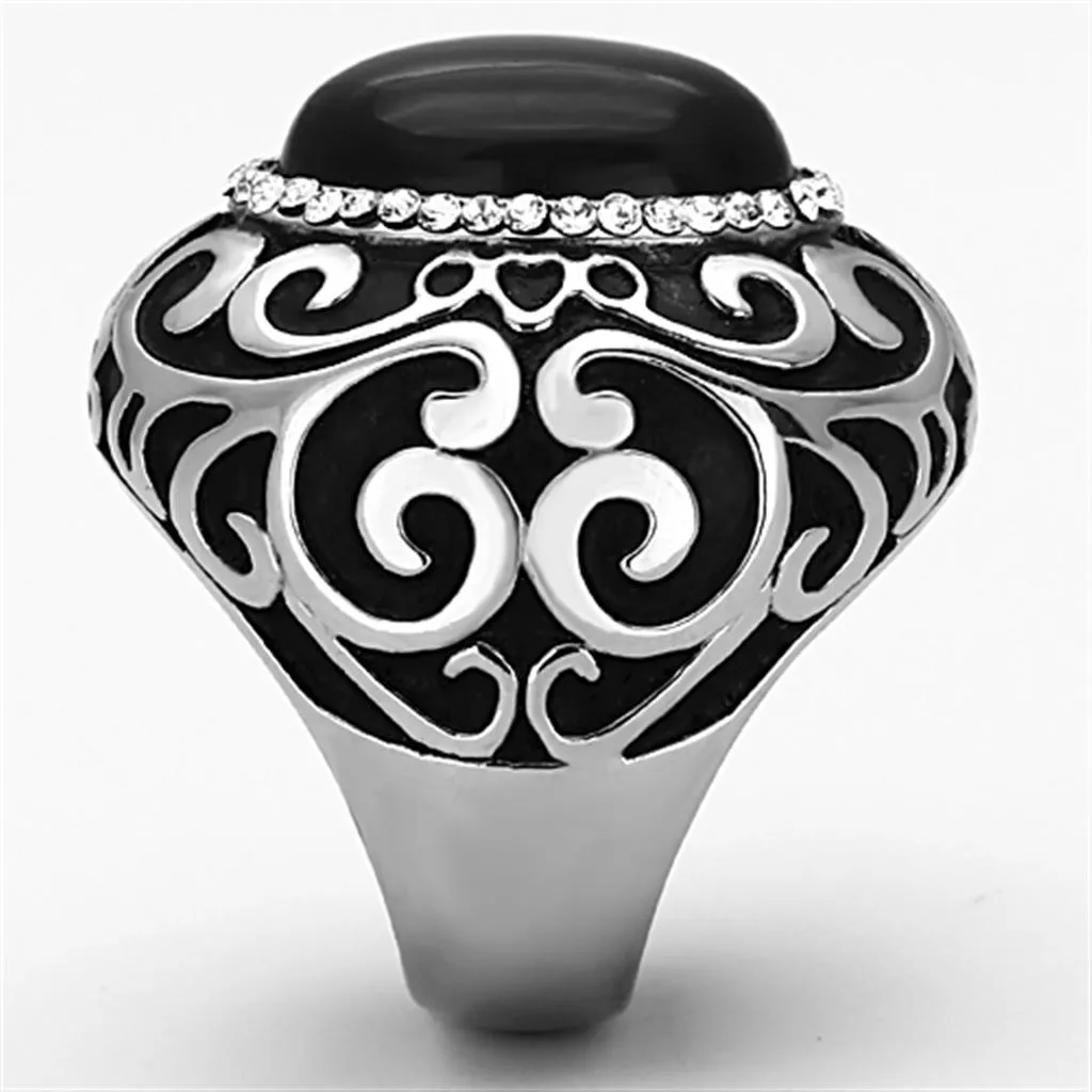 High polished (no plating) Stainless Steel Ring with Synthetic Cat Eye in Jet for Women Style TK1211