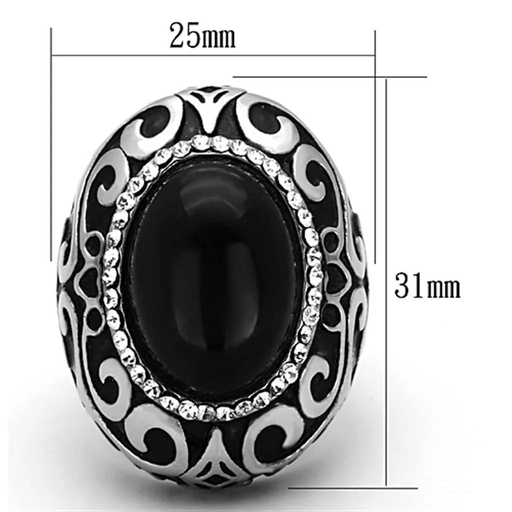 High polished (no plating) Stainless Steel Ring with Synthetic Cat Eye in Jet for Women Style TK1211