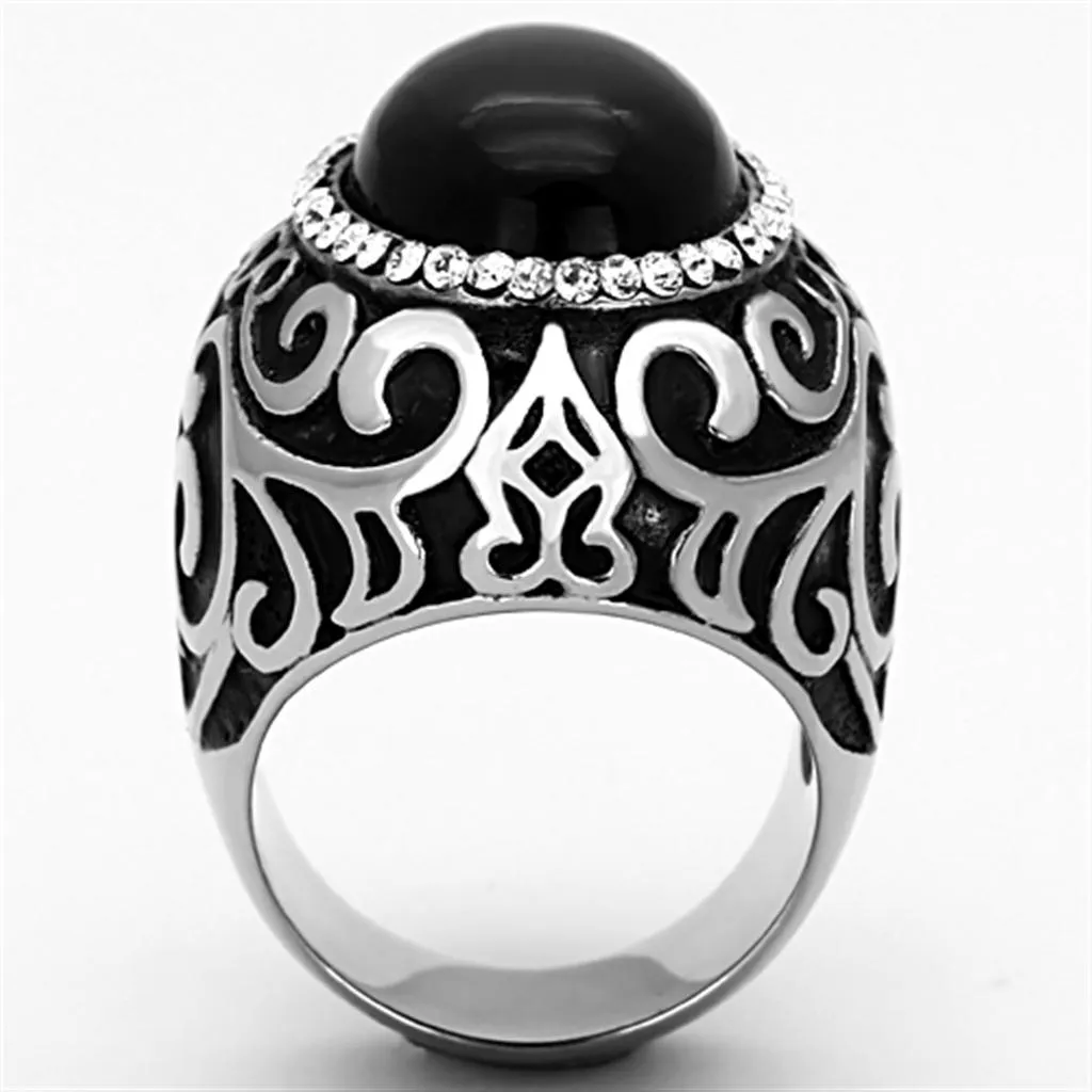 High polished (no plating) Stainless Steel Ring with Synthetic Cat Eye in Jet for Women Style TK1211