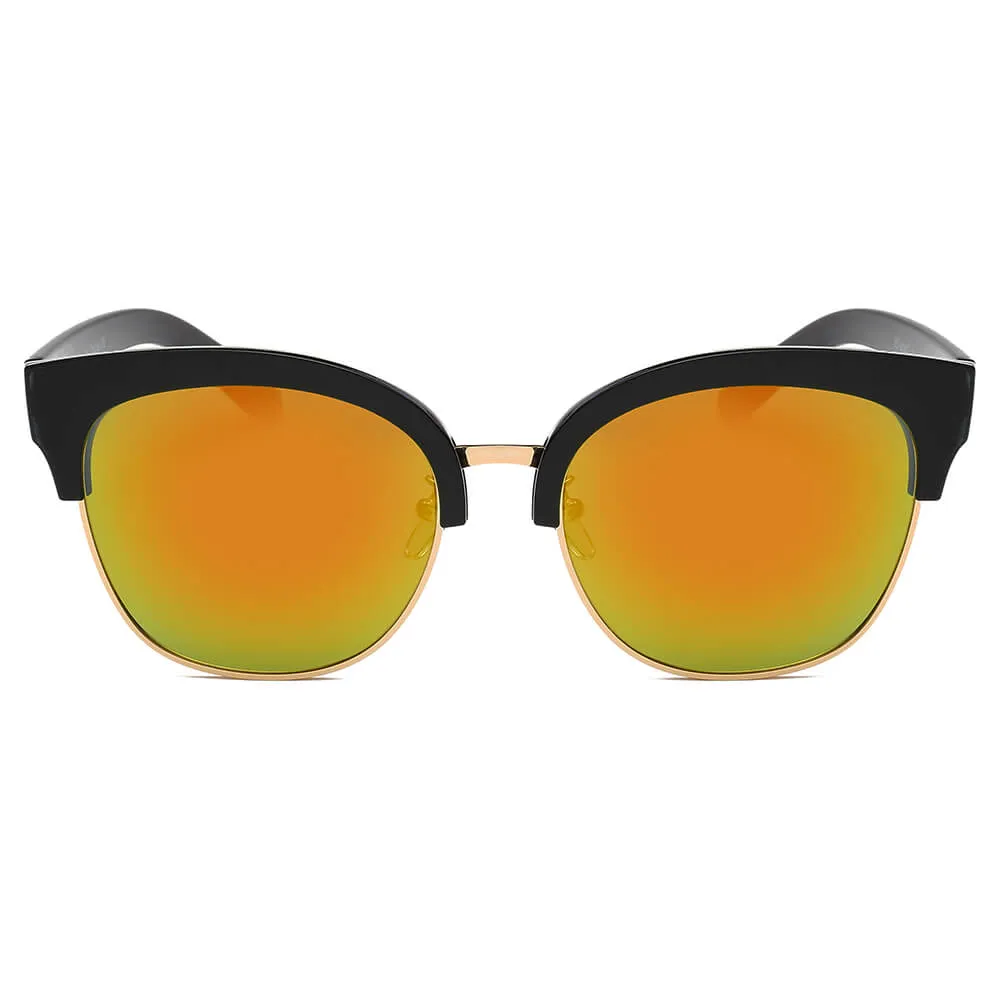 Jenison - Flat Mirrored Lens Clubmaster Horned Rim Sunglasses