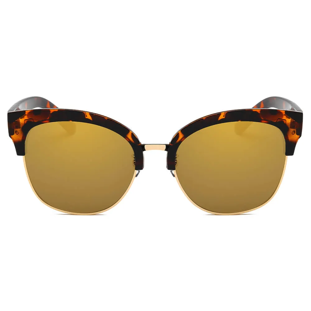 Jenison - Flat Mirrored Lens Clubmaster Horned Rim Sunglasses
