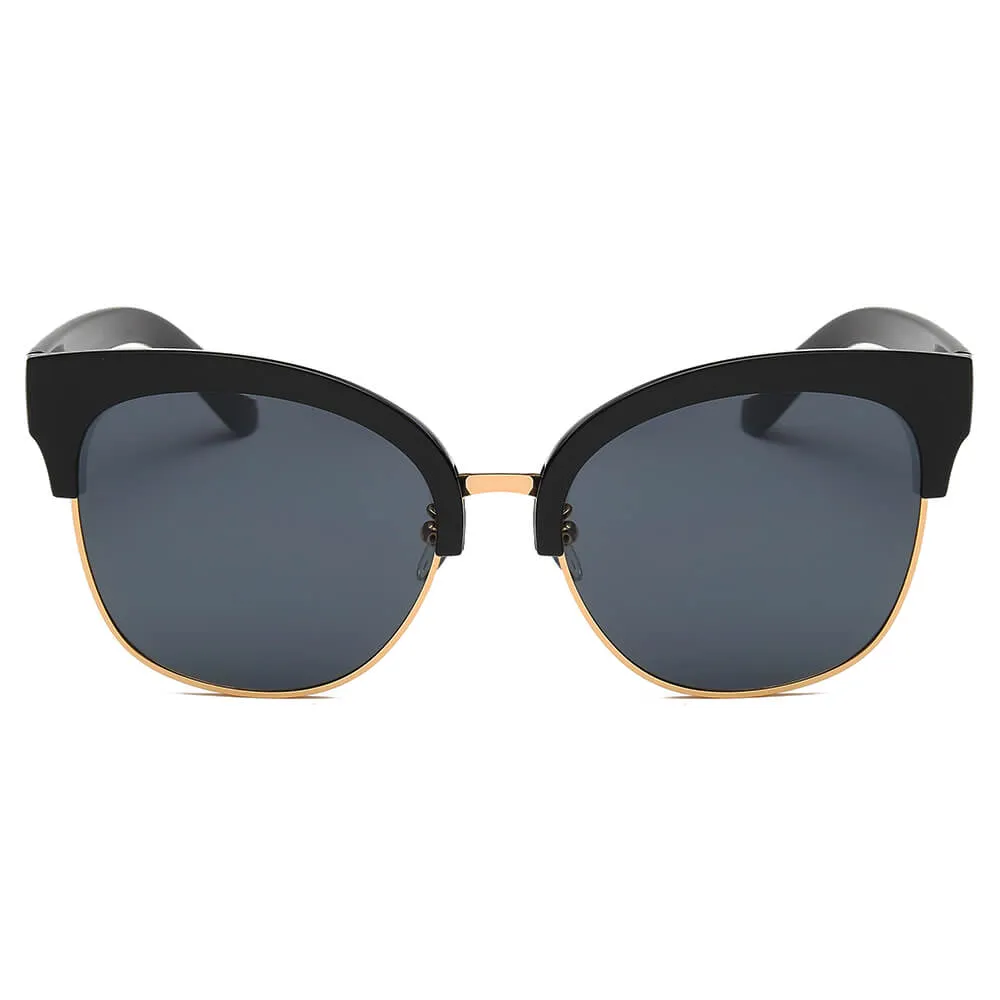 Jenison - Flat Mirrored Lens Clubmaster Horned Rim Sunglasses