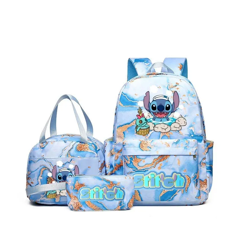 Kit Mochila Escolar Estampa Animada e Bolsa Extra - Grande Capacidade