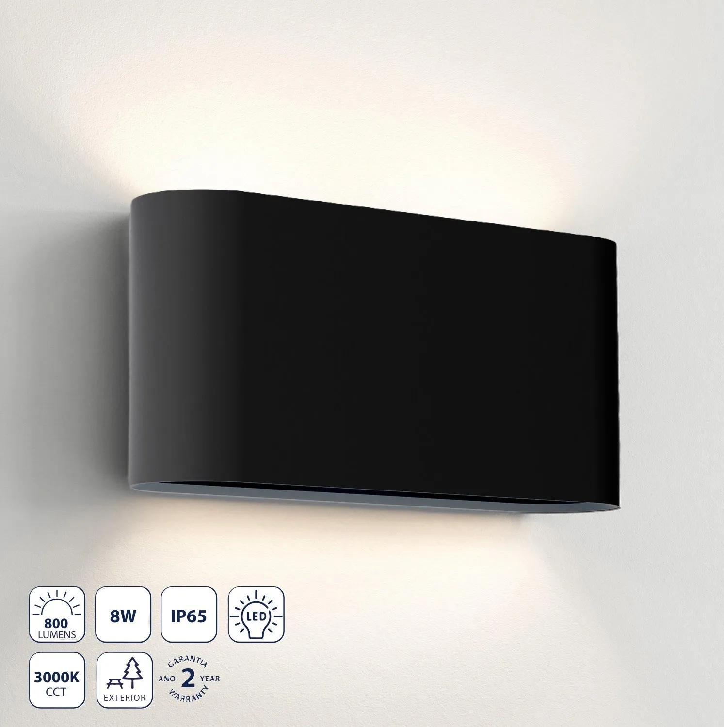 Lámpara De Pared Exterior Negra 18Cm LED 12W 3000K ,1200Lm, IP65, Iluminación Eficiente Para Exteriores. Luminaria