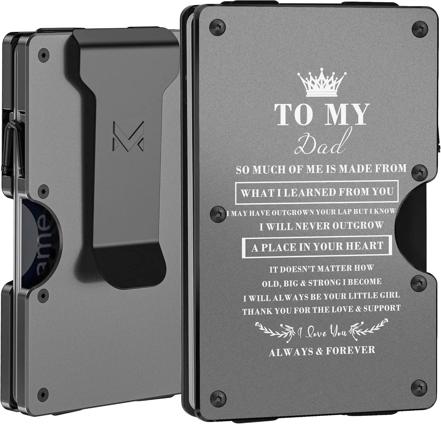 Minimalist Aluminum Wallet for Dad from Daughter, Front Pocket Card Holder, Slim RFID Blocking Metal Money Clip, Mens Personalized Engraved Gifts for Father's Day Christmas Birthday Thanksgiving