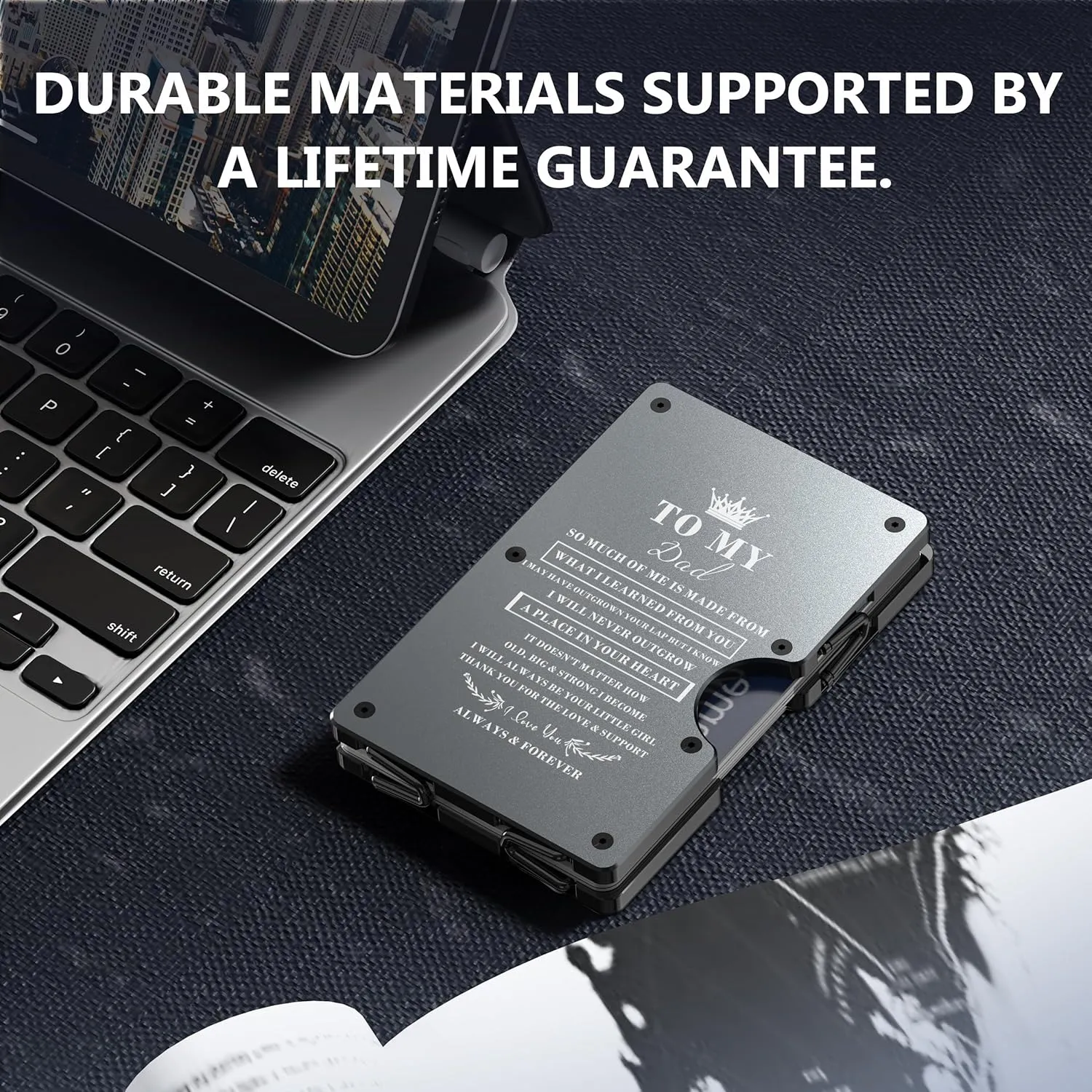 Minimalist Aluminum Wallet for Dad from Daughter, Front Pocket Card Holder, Slim RFID Blocking Metal Money Clip, Mens Personalized Engraved Gifts for Father's Day Christmas Birthday Thanksgiving