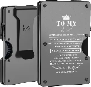Minimalist Aluminum Wallet for Dad from Daughter, Front Pocket Card Holder, Slim RFID Blocking Metal Money Clip, Mens Personalized Engraved Gifts for Father's Day Christmas Birthday Thanksgiving