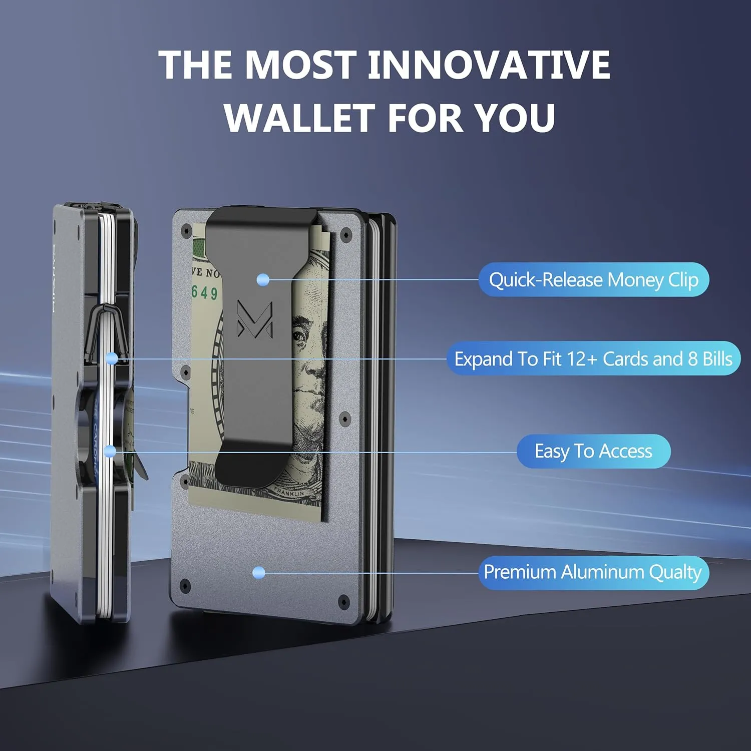 Minimalist Aluminum Wallet for Dad from Daughter, Front Pocket Card Holder, Slim RFID Blocking Metal Money Clip, Mens Personalized Engraved Gifts for Father's Day Christmas Birthday Thanksgiving