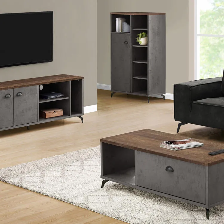 Monarch Specialties I 2831 | Meuble TV - 60" - Imitation bois - Brun moyen - Imitation de béton gris