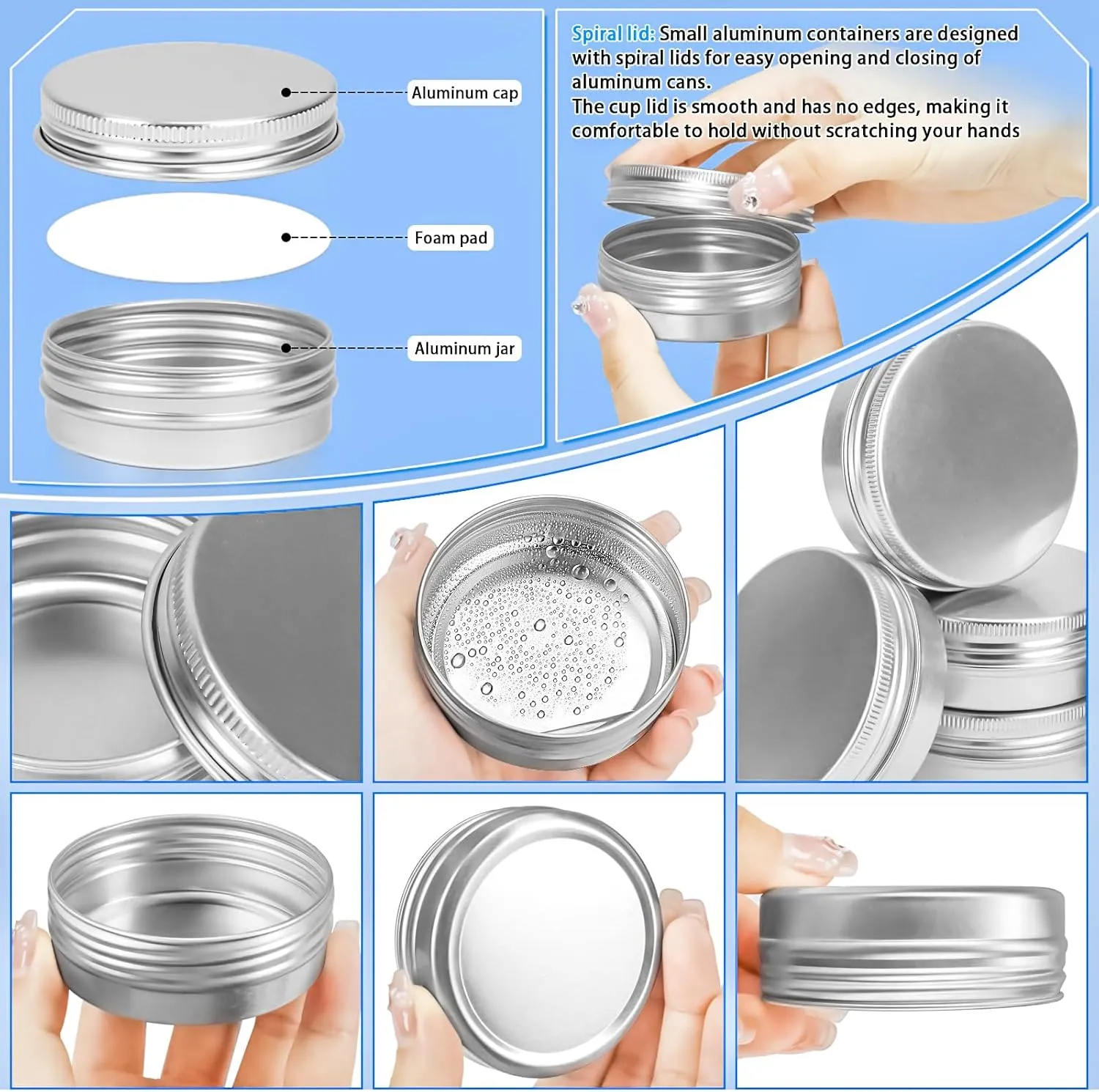 MotBach 16Pack 2oz Tin Jars, 60ml Metal Tin cans, 2Ounce Aluminum tin can jar Containers with Screw Lid for Lotion Bars, Spices, Salve, Balms, Beard Balm, Toiletries, Creams, Samples, Makeup Cosmetic