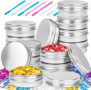 MotBach 16Pack 2oz Tin Jars, 60ml Metal Tin cans, 2Ounce Aluminum tin can jar Containers with Screw Lid for Lotion Bars, Spices, Salve, Balms, Beard Balm, Toiletries, Creams, Samples, Makeup Cosmetic