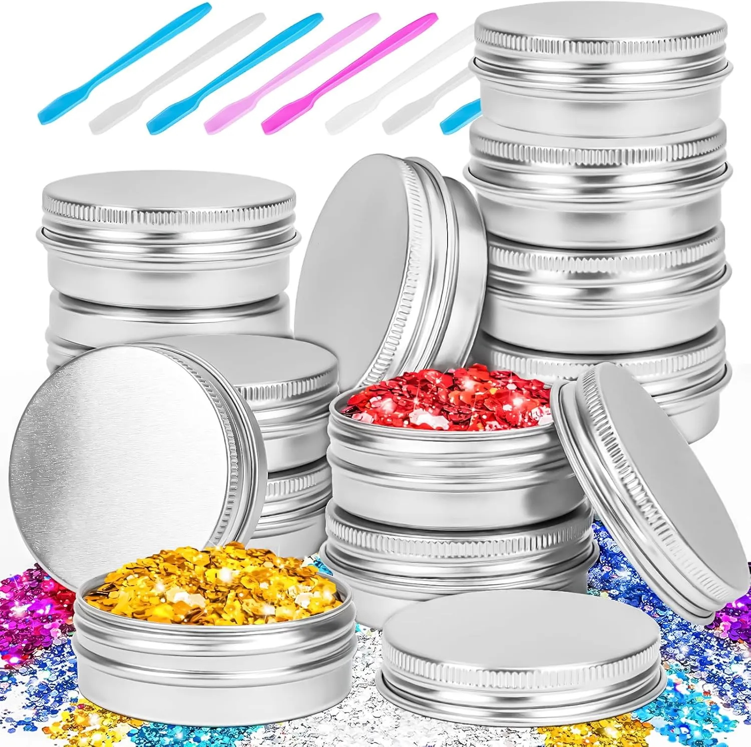 MotBach 16Pack 2oz Tin Jars, 60ml Metal Tin cans, 2Ounce Aluminum tin can jar Containers with Screw Lid for Lotion Bars, Spices, Salve, Balms, Beard Balm, Toiletries, Creams, Samples, Makeup Cosmetic