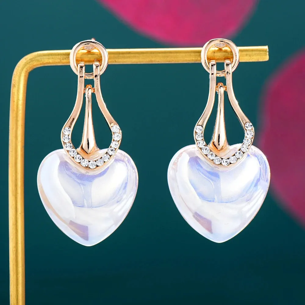 New Luxury Romantic Shiny CZ Heart Pearl Drop Earrings For Women