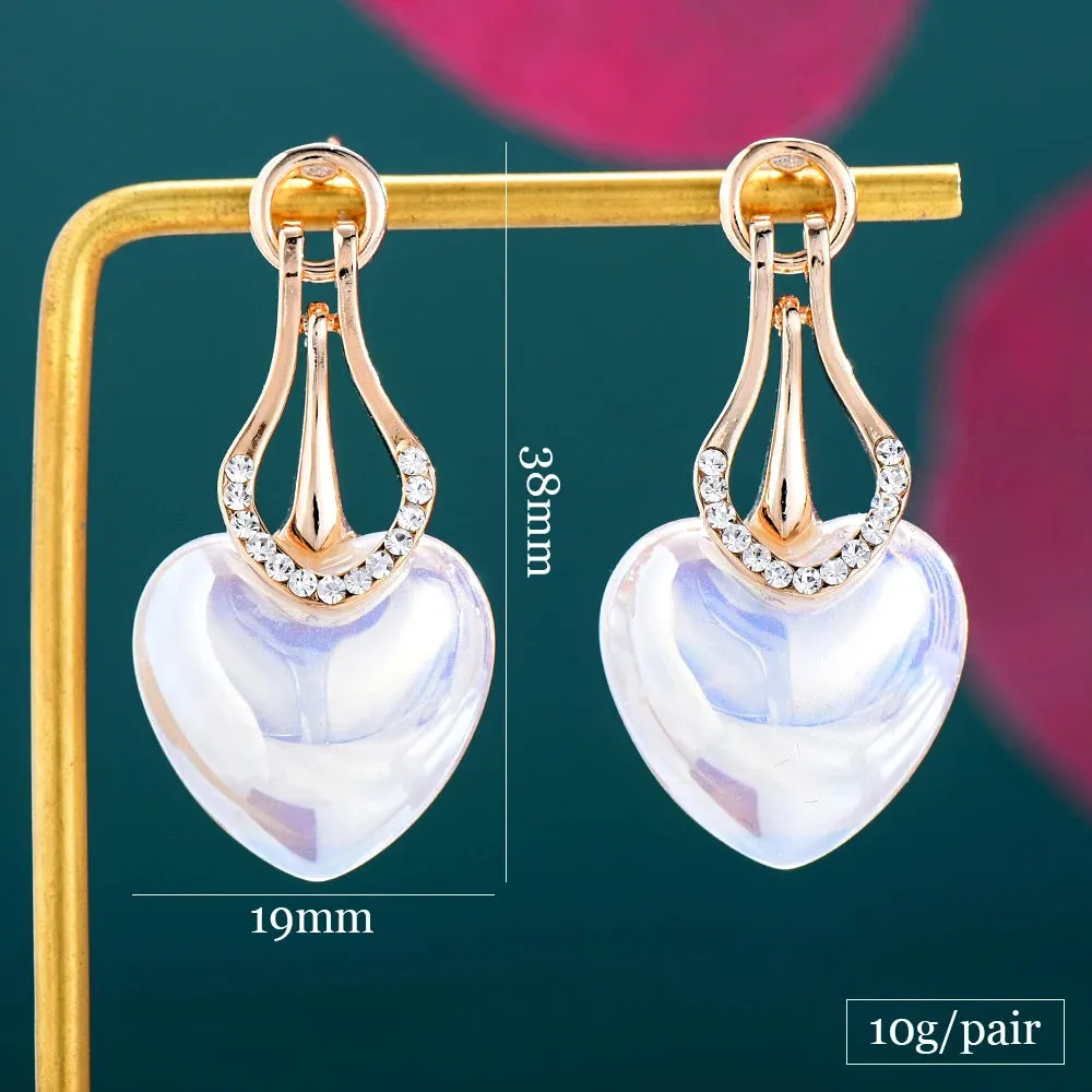 New Luxury Romantic Shiny CZ Heart Pearl Drop Earrings For Women